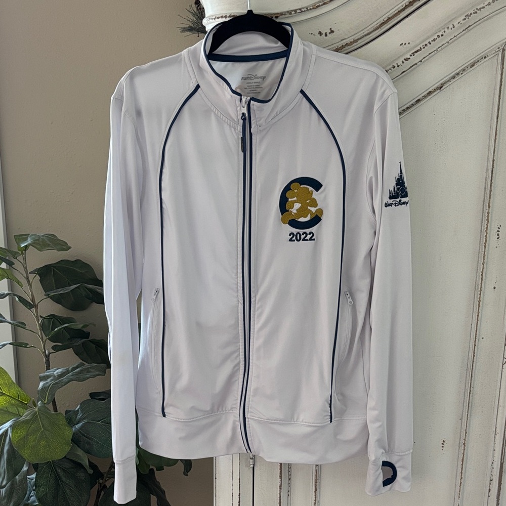 Disney White Zip-Front Track Jacket with Navy Accents